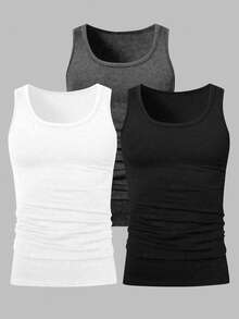 Manfinity Homme Bộ 3 áo ba lỗ thể thao nam, áo dệt kim, kiểu dáng unisex hơi ôm, áo ba lỗ không phân biệt giới tính, phong cách tối giản sang trọng, dáng suông, trang phục cơ bản cho nam và nữ, phong cách tối giản hàng ngày, tập luyện, mặc nhà thư giãn, phối lớp, phong cách , unisex, trang phục đôi, quà tặng ngày lễ, quà tặng bạn trai - Nhiều màu - Xem 1