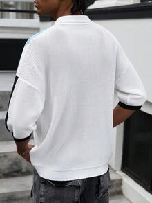 GALLERY FADE 男士撞色拼接刺绣针织毛衣 - 藍白色 - 查看 2