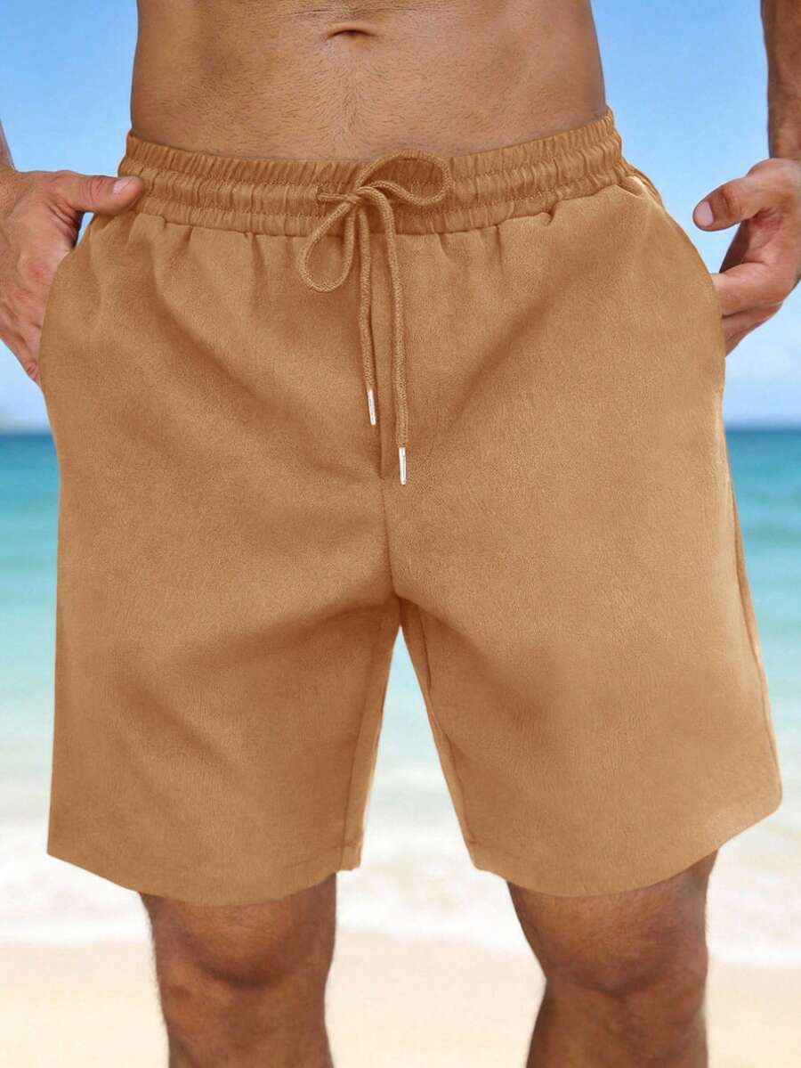 VIVINTIMO Casual Fashion Versatile Solid Color Drawstring Loose Men's Shorts, Holiday - Khaki - View 1