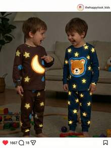 THE HAPPY LOOK 4pcs Young Boy Cartoon Animal Print Soft Knit Snug Fit Pajama Set, Round Neck Long Sleeve Top And Elastic Waist Long Pants - Multicolor - View 7