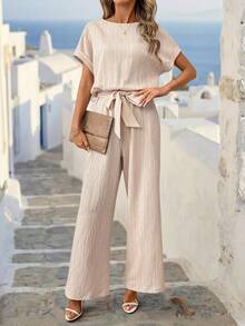 SHEIN Clasi Mono de punto con recorte hueco que afina la cintura, adecuado para uso diario casual o vacaciones - Caqui - Ver 7
