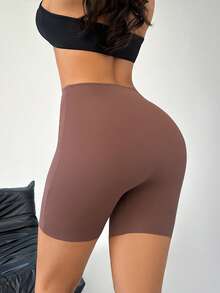 SuitURBody Women's Solid Color High Waist Fitted Comfortable Breathable Summer Safety Shorts - Brown - View 2
