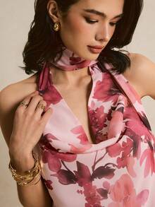 Poéselle 女士印花垂领度假上衣 - 杏色 - 查看 3