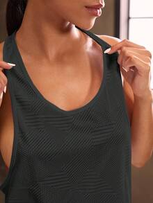 Powerista Women's Summer Gym&Casual Sportswear Breathable Fabric Grey Striped Loose Fit Workout Racer Back Tank Top - Dark Grey - View 5