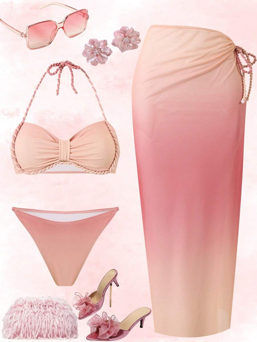 Swim Oasis Plus Size Swimwear Set, Minimalist Elegant Women Swimwear Set - Pink - View 1