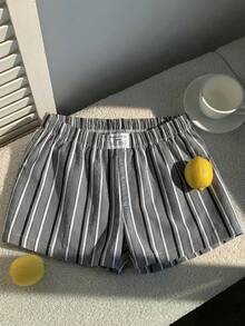 Comfortcana Quần short nữ kiểu dáng thường ngày, kẻ sọc, cạp chun, có chữ in nổi, thích hợp cho mùa hè. - Đen và trắng - Xem 3