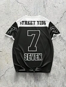 EVRINFINITE 1 Áo thun nam phong cách đường phố thường ngày, chất liệu vải dệt kim polyester, cổ tròn, in họa tiết, dáng regular fit, áo mùa hè, áo bóng đá mùa hè. - màu đen - Xem 2