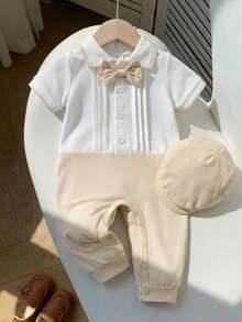 Souflis Souflis 0-3岁婴幼儿男女通用绅士风领结短袖连体衣，适合6-24个月男婴，春夏日常/户外/居家穿着。 - 彩色 - 查看 4