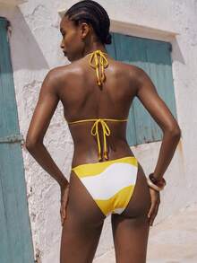 Maija Women's Vacation Casual Printed Halter Bikini Set - Yellow - View 5