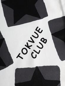 TOKVUE 男士休闲像素印花黑白短袖衬衫套装 - 紅白色 - 查看 8