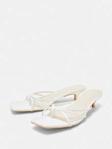 女士高跟凉鞋，方跟粗跟玻璃跟时尚拖鞋，白色踝带凉鞋，带趾环和踝带的人字拖，猫跟鞋 - 白色 - 查看 4