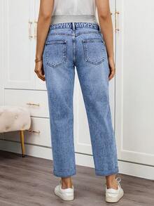 SHEIN Maternity Cuffed Light Blue Casual Fall Autumn Winter Halloween Christmas New Year Thanksgiving Versatile Jeans With Belt Loops , Y2k Cute Party Streetwear Techno Birthday Airport Mom Jeans - Blue - View 2