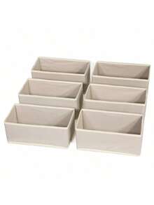 1 Piece, 6-Compartment Foldable Fabric Storage Box, Suitable For Wardrobes, Dressing Tables, Drawers, Etc. It Can Be Used To Store Clothing, Underwear, Bras, Socks, And Other Intimate Apparel. In Khaki Color, It Is Ideal For Room Decor, Home Decor, And Bedroom Decor. Perfect For Organizing. White T-Shirts, Black Pants, Women's Winter Clothing, Dresses, Elegant Women's Wear, White Shirts. - Khaki - View 7