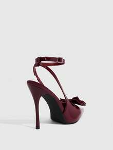 CUCCOO SZL 女士深红色时尚经典简约搭扣通勤办公休闲细高跟鞋 - 酒紅色 - 查看 3