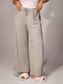 Lowkey Lull 2pcs Simple Solid Color Ultra-Soft Thin Rib Fabric Loose Casual Slimming Plus Size Straight Leg Cozy Pants, Spring/Autumn, Fall Winter Clothes - Multicolor - View 8