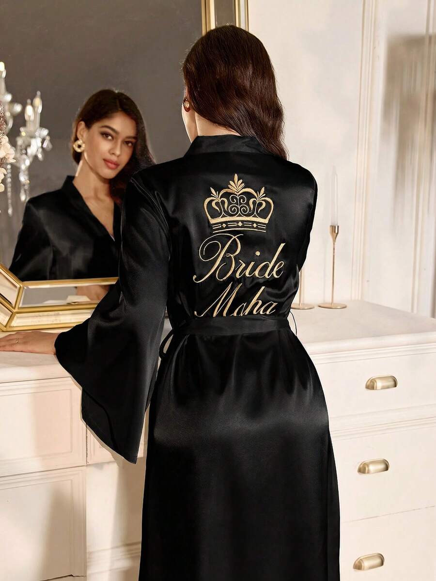LuxeNights Dojrzały, elegancki szlafrok z długim rękawem, romantyczny, francuski styl, elegancki, jesienny szlafrok, biała damska bielizna nocna - Czarne - Zobacz 1