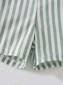 Genkimix Kids 新款可爱熊头休闲蓝白条纹口袋男童背带裤，带纽扣 - 薄荷綠 - 查看 4