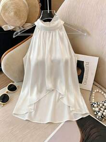 Firerie 优雅系带露背荷叶边雪纺女式衬衫 - 杏色 - 查看 1