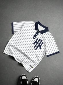 Aesthetic Post 复古美式NK字母条纹Polo衫 夏季撞色宽松休闲棒球短袖上衣 - 彩色 - 查看 6