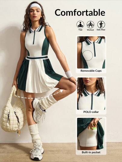 VARSIVA 女士条纹拉链前开无袖运动连衣裙配短裤