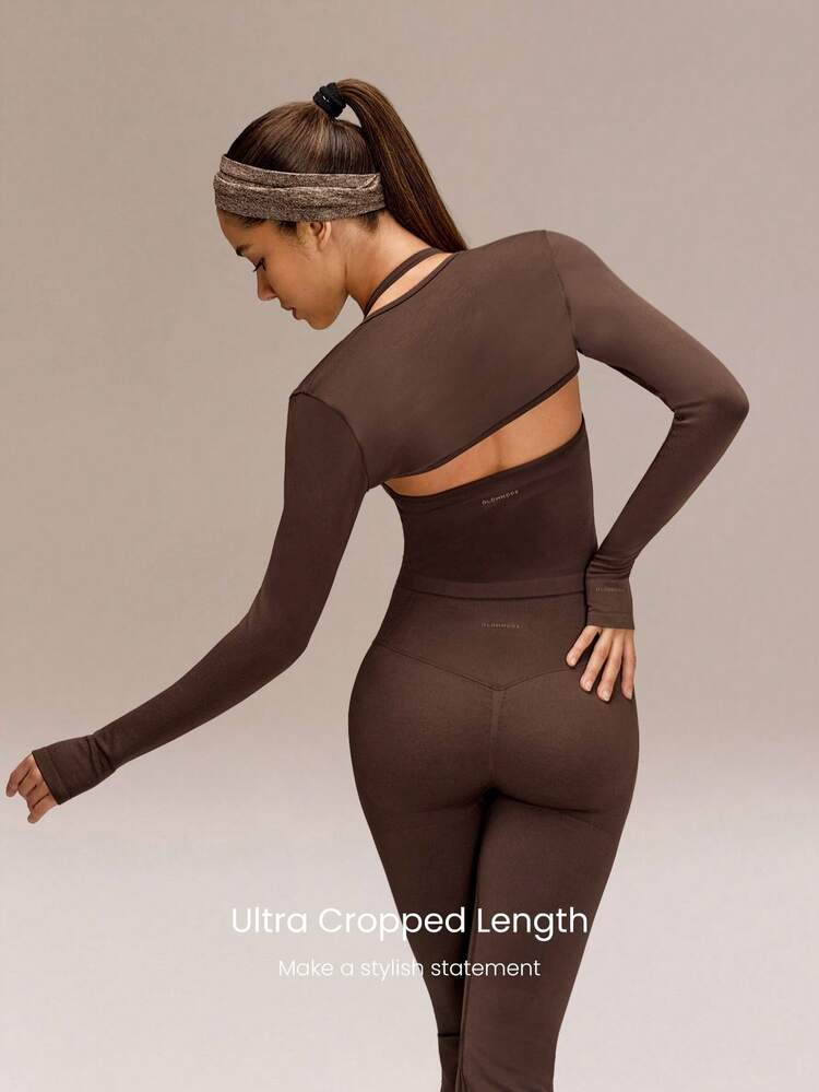Ultrafine Soft Seamless Don't Sweat It Stretchy Slim-Fit Logo Cuffs Long-Sleeve Shrug Yoga Pilates Studio Training Gym Daily Active Wear