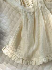 Glimmora Áo kiểu tay ngắn màu mơ, cổ chữ V, xếp ly, viền bèo nhún dành cho nữ, mùa hè. - Màu be - Xem 3