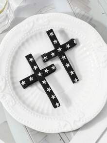 ROMWE Goth 2款Y2k复古时尚个性简约甜美酷炫暗黑风哥特黑色双面植绒铆钉星形拼接十字DIY发夹侧夹发卡，组合套装，适合女孩、女士和女朋友日常佩戴，节日礼物 - 黑色-30 - 查看 10