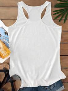 EMERY ROSE Women's Casual Denim Effect Heart Shaped Strap Tank Top, Slightly Sheer Summer Back To School, Casual - White - View 2