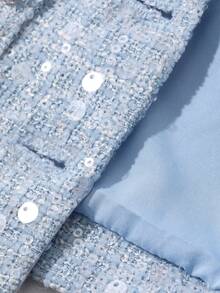 Dazy Kids 女童彼得潘领精致蓝色背心短裤两件套，高端夏季套装 - 藍色 - 查看 7