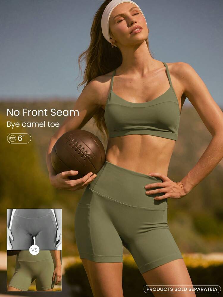 6" FeatherFit™ Making Moves Buttery-Soft Stretchy Sweat-Wicking Seamless Front Tummy Control High-Waist Side Pockets Anti-Slip Biker Shorts Low Impact Yoga Pilates Studio Cycling Gym Workout Daily Active Wear