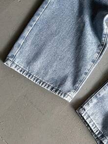 GALLERY FADE Quần jean nam cotton dáng rộng có túi xéo rộng thùng thình dài giặt vận động viên trượt băng Jean Cargo trơn màu xanh nhạt đi chơi Y2K - Rửa nhẹ - Xem 7