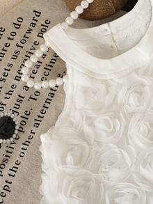 SHEIN Elladie kids 女童3D网纱碎花连衣裙，女童甜美蝴蝶结休闲宽松吊带连衣裙，女童夏季无袖公主裙，适合日常或度假穿着 - 白色 - 查看 4