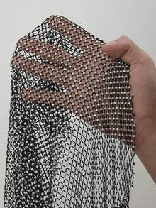 NU&NOW 性感海滩度假派对水钻网状链条装饰垂褶领连衣裙 - 黑色 - 查看 5