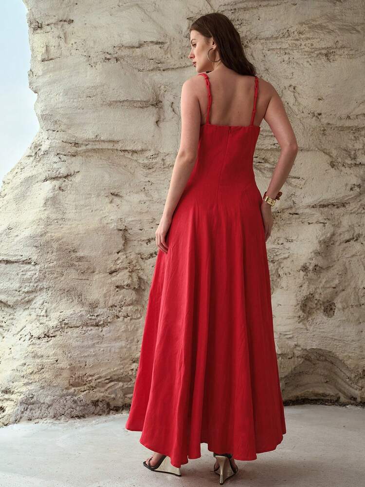 WOMEN'S LINEN BUSTIER SLIM WAIST LONG SLIP DRESS