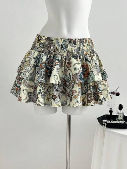 Elamini Women's Bohemian Print Short Flared Skirt