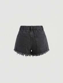 Girlism Tween Girl Star Pattern Summer Baggy Denim Shorts,Spring Break,Concert,Rave Festival,Rave,Beach - Grey - View 2