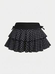 SHEIN Girlism Falda de estilo callejero de niña preadolescente con cintura con cordón y dobladillo con volantes, adecuada para el hogar y salidas, falda de estilo Y2K - Negro - Ver 2