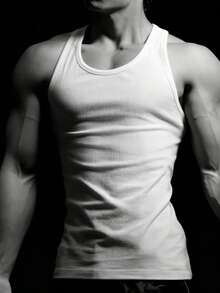 RISE LYT Men's Crew Neck Ribbed Rib Knit Tank Top, Casual Sports Summer Top Workout Tops White Tank Top Breathable - White - View 1