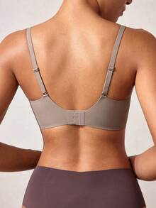 Veilyse Women's Solid Color Spaghetti Strap Minimalist Seamless Bra, Casual Everyday Wearfor Summerfor Summer - Coffee Brown - View 2