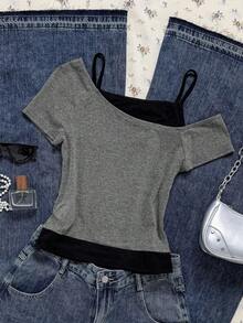 Camiseta casual y versátil para uso diario de niña adolescente - Gris - Ver 2