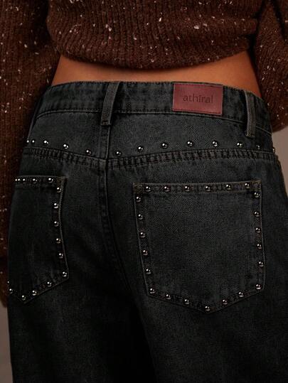 Athîral Jeans rectos y sueltos con presillas para cinturón para mujer