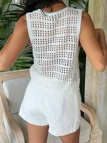 SHEIN EZwear Áo vest len nữ màu trắng đa năng, dễ phối đồ. - trắng - Xem 2