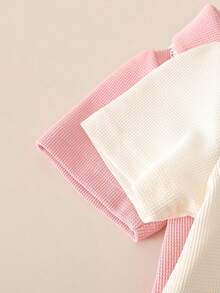 SHEIN 2pcs Baby Girls' Casual Polo Shirt Top Set, Spring/Summer - Apricot - View 6