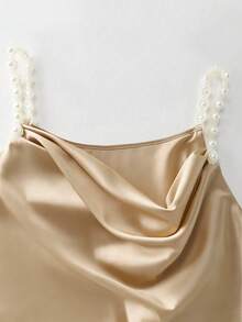 SHEIN Áo hai dây satin cổ yếm thanh lịch, thời trang tối giản, đa năng dành cho nữ, đính ngọc trai, thích hợp cho mùa xuân/hè. - Rượu sâm banh - Xem 7