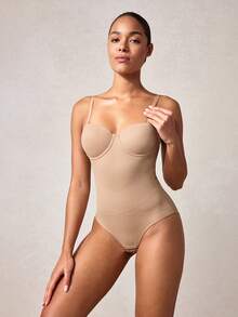 SHEIN Fashionable Elegant Cup Design Shapewear Jumpsuit - Apricot - View 8