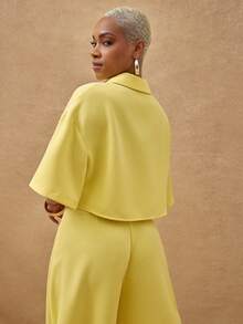 Vixey Yellow Pointed Collar Boxy Cropped Button Up Shirt - Yellow - View 4
