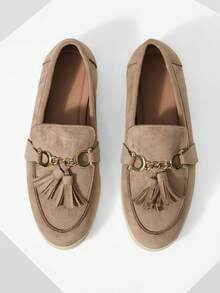 Mnmlis Women's Metal Decor Tassel Design Casual Versatile Fashion Flat Shoes - Dark Grey - View 2
