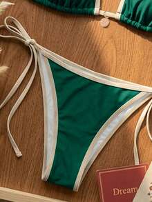 Swim Mod Bộ bikini hai mảnh màu trơn mới dành cho nữ, kiểu dáng tam giác, gợi cảm, buộc dây, phối màu tương phản. - màu xanh lá - Xem 5