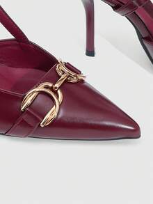 CUCCOO SZL 女士深红色时尚经典简约搭扣通勤办公休闲细高跟鞋 - 酒紅色 - 查看 4