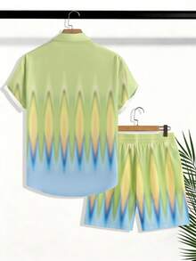 VIVINTIMO 男士几何渐变印花衬衫套装，适合休闲外出、约会、海岛度假，尽享快乐 - 彩色 - 查看 3